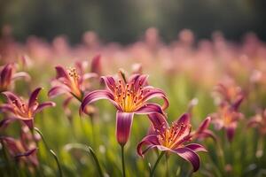 Aztec lily field bokeh background photo