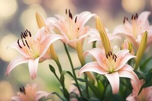 Belladonna lily flower bokeh background photo