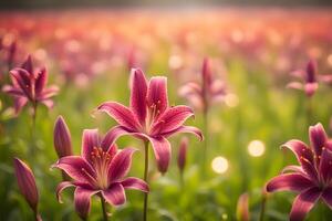 Aztec lily field bokeh background photo