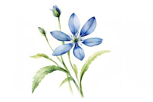Watercolor bluet flower white background
