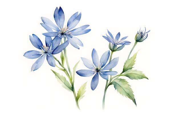 Watercolor bluet flower white background
