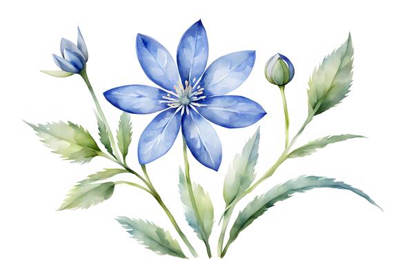 Watercolor bluet flower white background