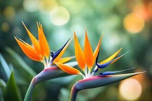 Bird of paradise flower bokeh background photo