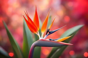 Bird of paradise flower bokeh background photo