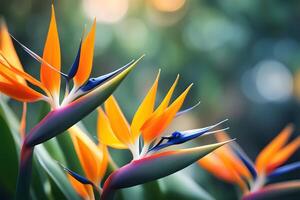 Bird of paradise flower bokeh background photo
