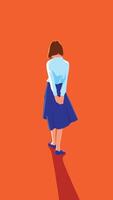 a short-haired girl in a school uniform is walking alone. She seems to be thinking about her life. vector