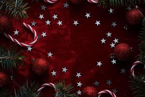 Abstract New Year and Christmas red velvet background with place for your text. photo