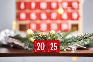 Two boxes from an Advent calendar that make up the number 2025. photo