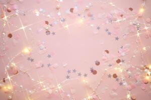 Abstract New Year and Christmas pink background with place for your text. photo