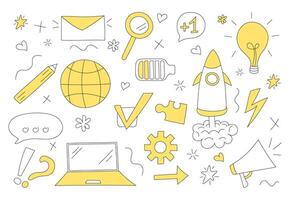Set with internet elements. Web technology concept. Hand-drawn illustration. vector