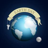 Happy Earth Day Background Illustration of a happy Earth Day banner, with 3d design planet on the sky background, for an environment safety celebration vector