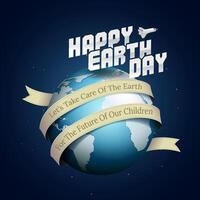 Hand sketched Happy Earth Day text with double ribbon and earth. Great for logotype, badge, icon, card, invitation, poster, and banner template. Celebration card. Lettering typography. 22 April. vector
