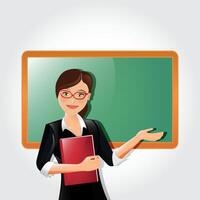 A teacher with a book in hand is teaching students in front of a blackboard vector