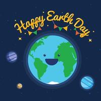 Happy Earth Day, cute Earth with a beautiful smile. vector