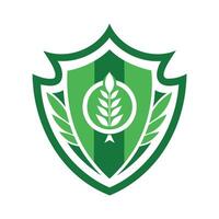 The badge Crest Shield icon with leaf in vintage style. Protect shield security line icons. Quality symbol, sign, logo, or emblem. vector