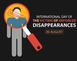 illustration graphic of The magnifying glass clarifies the image of the missing person, perfect for international day, the victim of enforced, disappearances, celebrate, greeting card, etc. vector