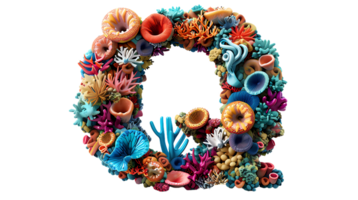 letter Q made from colorful coral reef isolated at transparent background png
