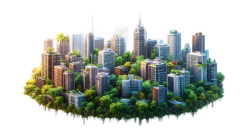 isométrica estilo ciudad con arboles y edificios en un transparente antecedentes png
