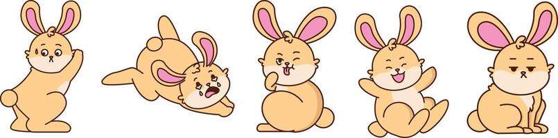 Cute adorable rabbit character expression, cartoon character style vector