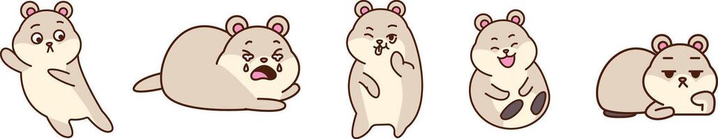 Cute and adorable hamster cartoon character expression, cartoon character style vector