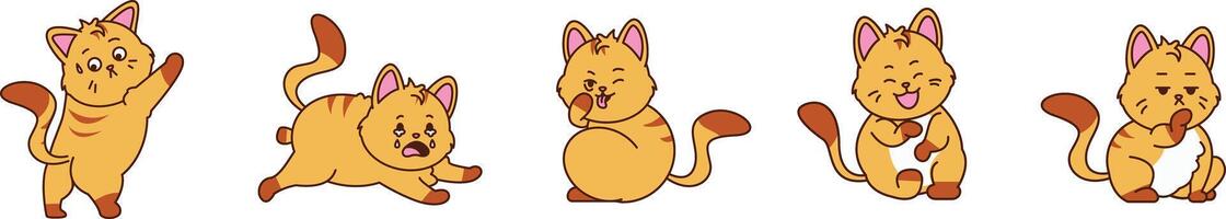Cute and adorable kitten cartoon character expression, cartoon character style vector