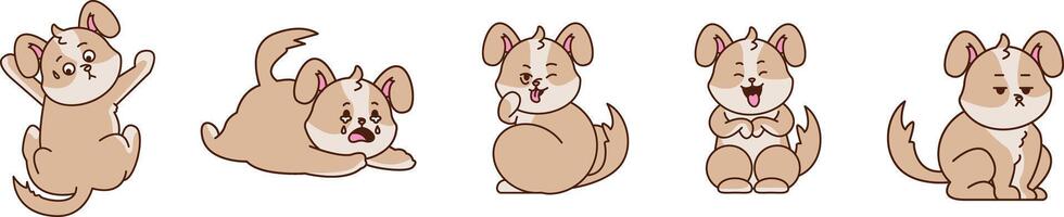 Cute and adorable puppy cartoon character expression, cartoon character style vector