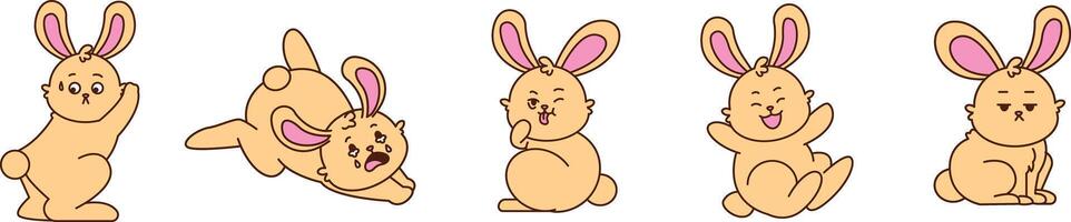 Cute adorable rabbit character expression, cartoon character style vector