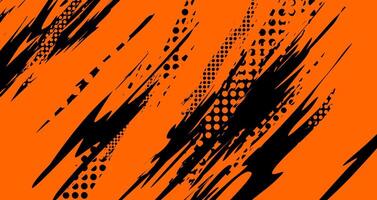 abstract orange background with black grunge brush lines and halftone vector