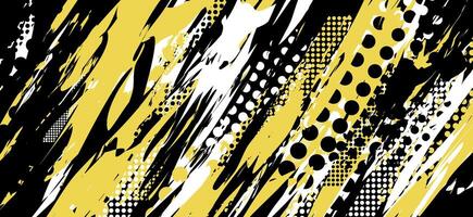black, white, and yellow abstract background with grunge halftone brush strokes vector