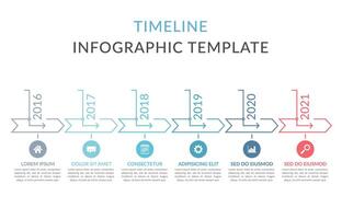 Horizontal timeline template with six arrows vector