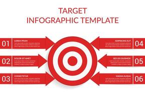6 Steps to your goal concept, infographic template with target with 6 arrows vector