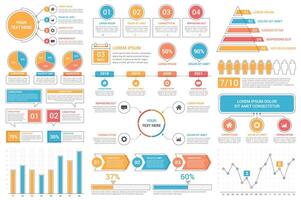 Infographic elements - bar and line charts, percents, pie charts, steps, options, timeline vector