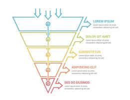 Funnel diagram with 5 elements, infographic template vector