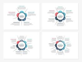 Four circle diagram templates with five, six, seven and eight steps or options vector