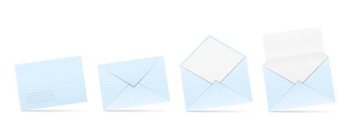 Open and closed blue envelopes, envelope with paper vector