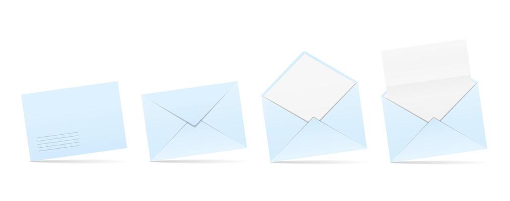 Open and closed blue envelopes, envelope with paper