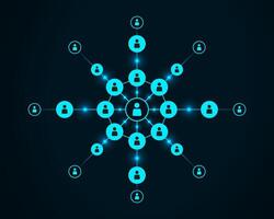 Chain of people icon connected by lines. Cooperation and interaction between people and employees. Dissemination of information in society, rumors. Communication. social contacts, networking concept vector