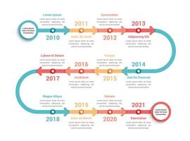 Timeline infographics template with 12 arrows vector