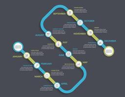 Timeline infographic template with 12 months vector