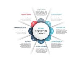 Circle diagram template with eight steps or options, infographic template vector