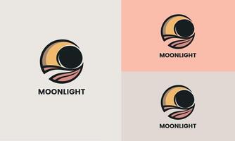 Month and Stars, at moon night flat icon, set on different backgrounds. Pro vector