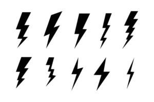 Lightning bolt icons set isolated on white background. Black flash symbol, thunderbolt illustration vector