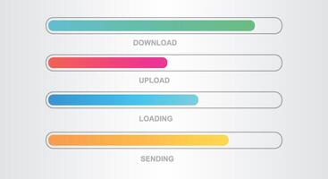 Colorful Loading Bar Set. Collection Download And Upload Process vector