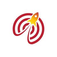 Red target with orange rocket flying out. vector