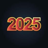 Red number 2025 outlined in yellow on dark background. vector