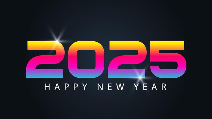 Numbers 2025 rainbow gradient, Happy New Year text.