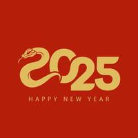 Red background, golden snake forming 2025, Happy New Year text. vector