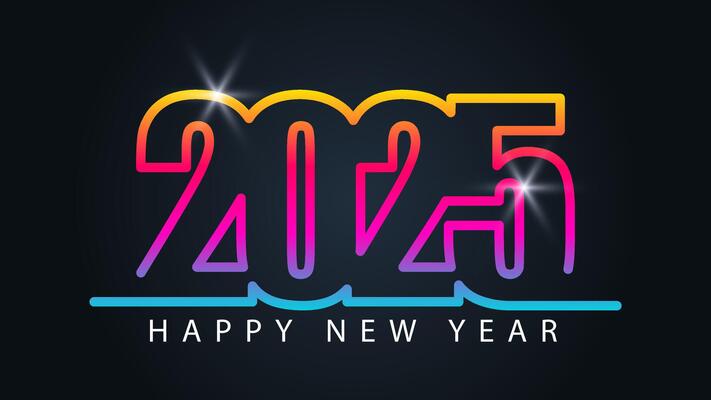 Numbers 2025 rainbow gradient, Happy New Year text.