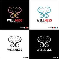 butterfly wellness line style logo set silhouette template design vector