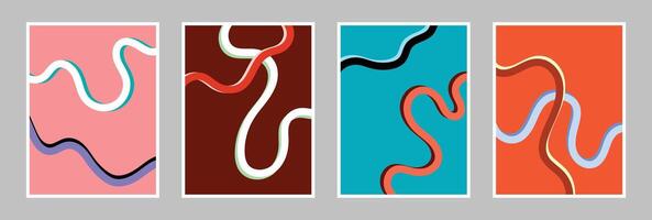 Colorful fluid lines poster design set. Abstract modern background template copy space bundle. For advertisement, cover, banner, or presentation. vector